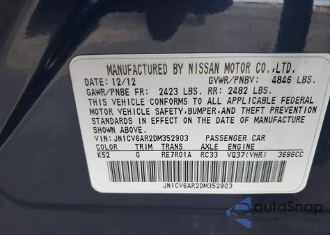 2013 Infiniti G37X z USA, uszkodzony, nr VIN JN1CV6AR2DM352903